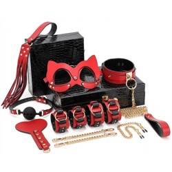 KinkHarness Coffret BDSM Luxury Noir-Rouge 8 Pièces